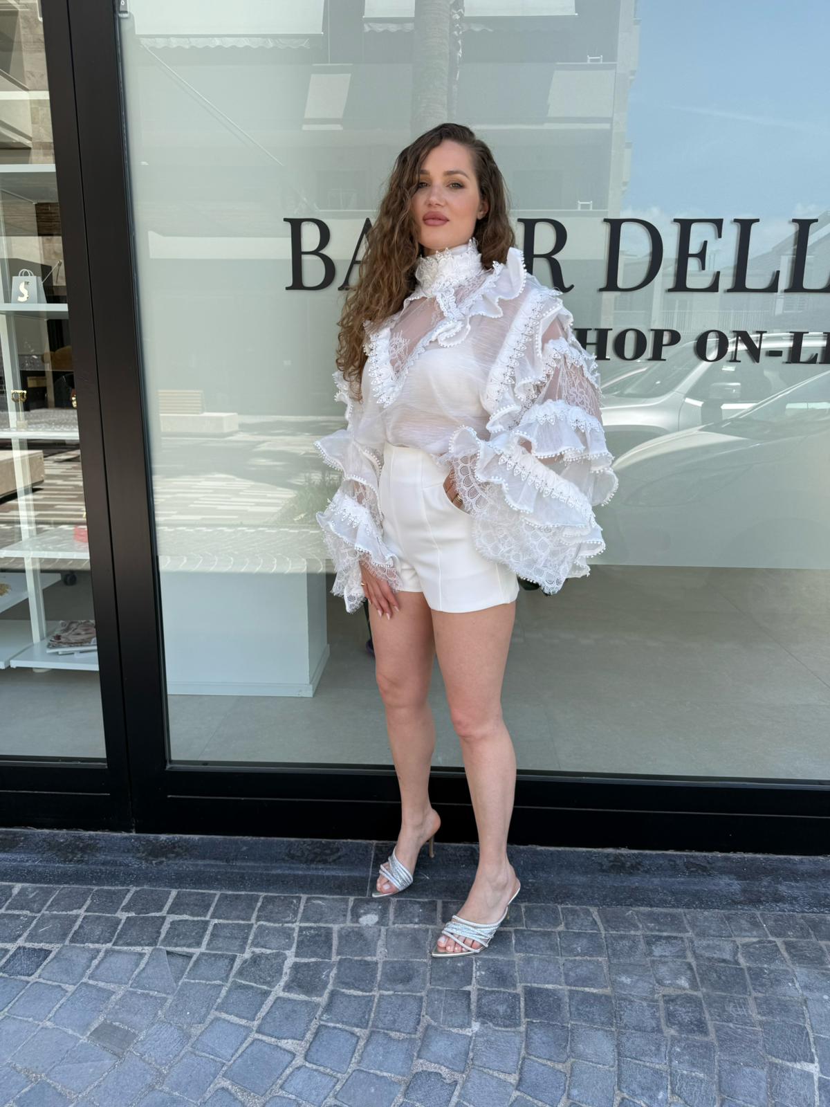Casacca pizzo e rouches white