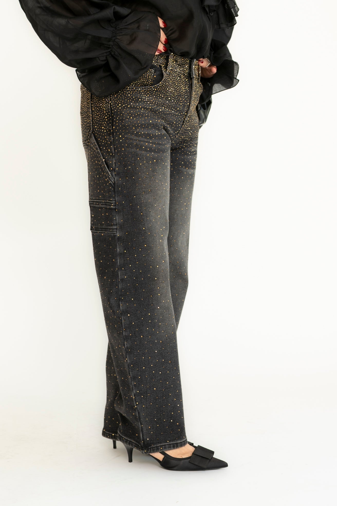 Jeans balloon con strass gold
