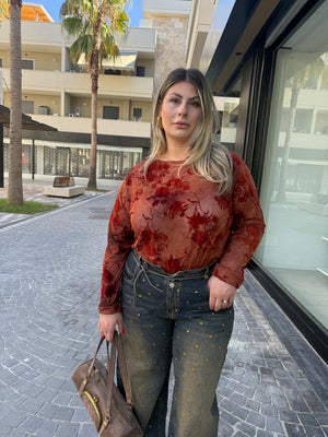Body velato con ricami fiori curvy