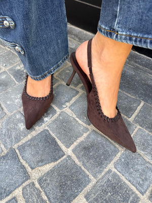 Décolleté slingback camoscio