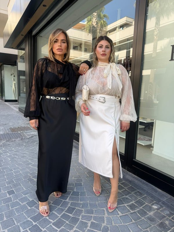 Camicia fiocco in pizzo curvy