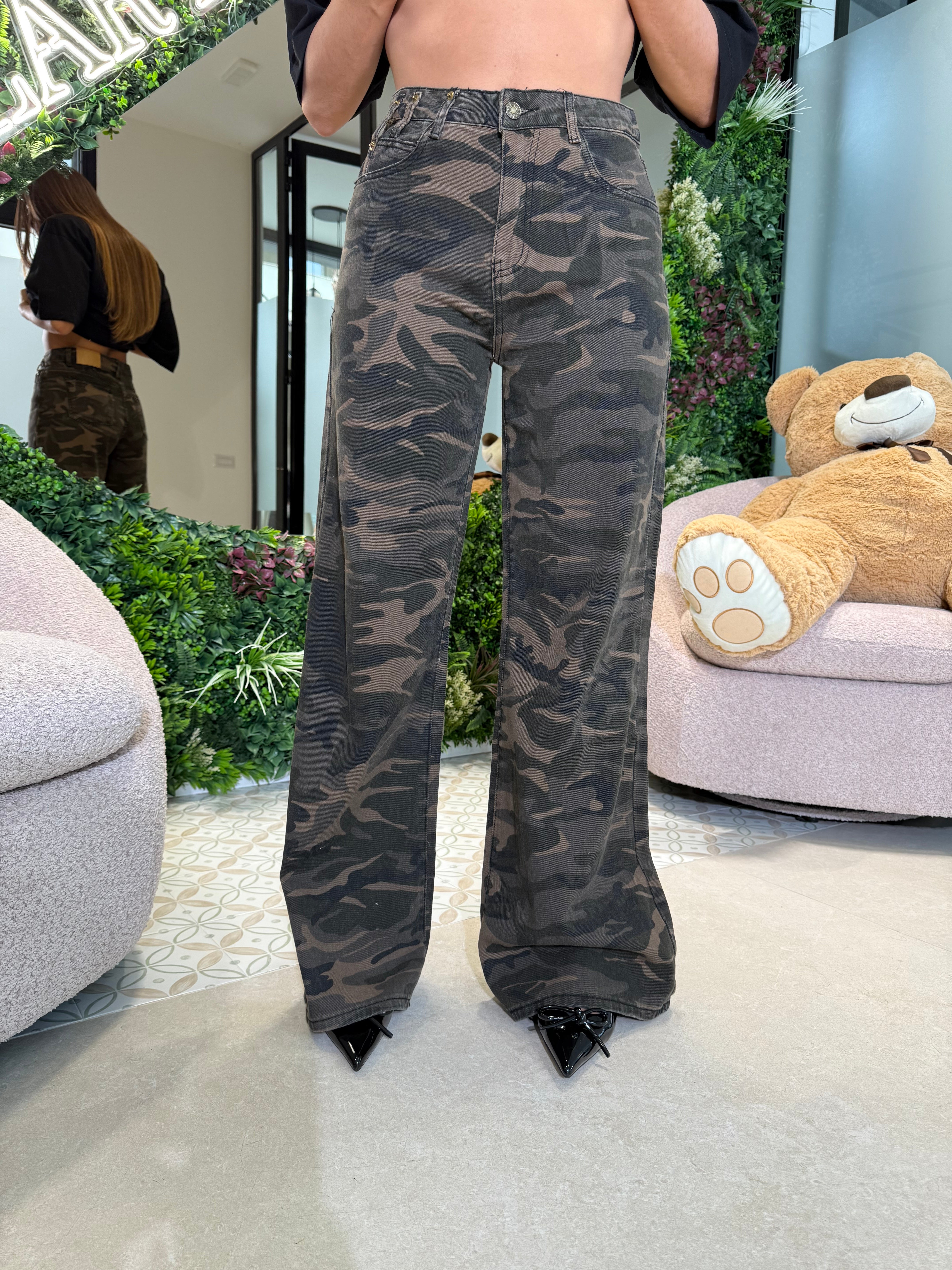 Jeans palazzo mimetico