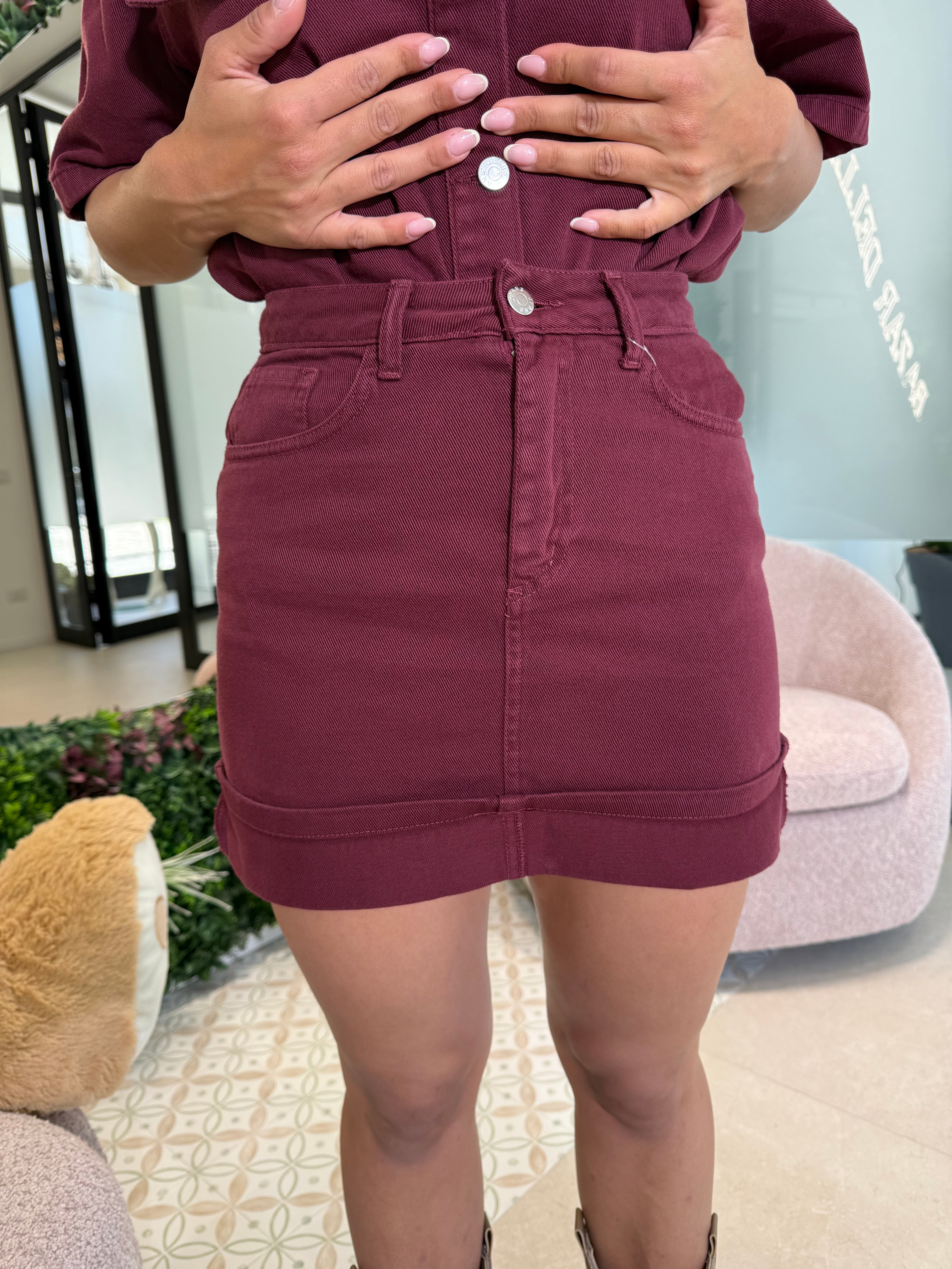 Gonna denim bordeaux