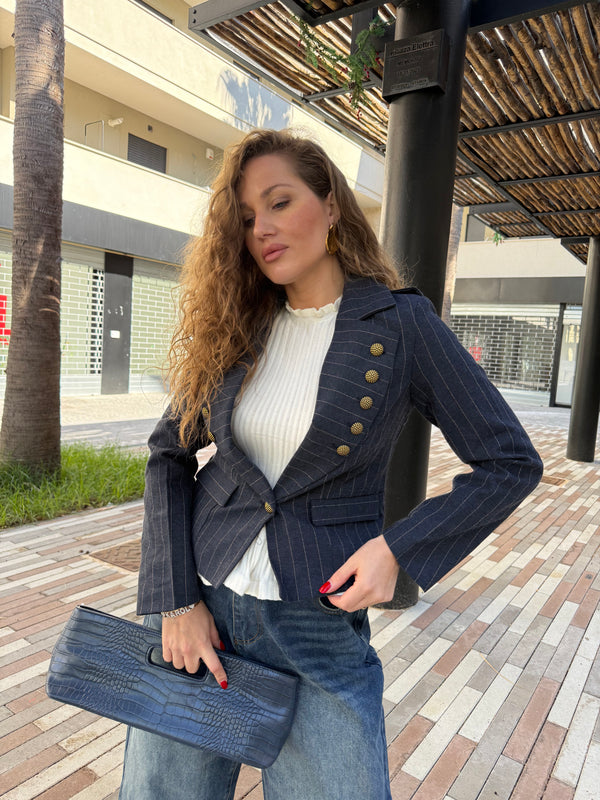 Giacca gessata bottoni gold
