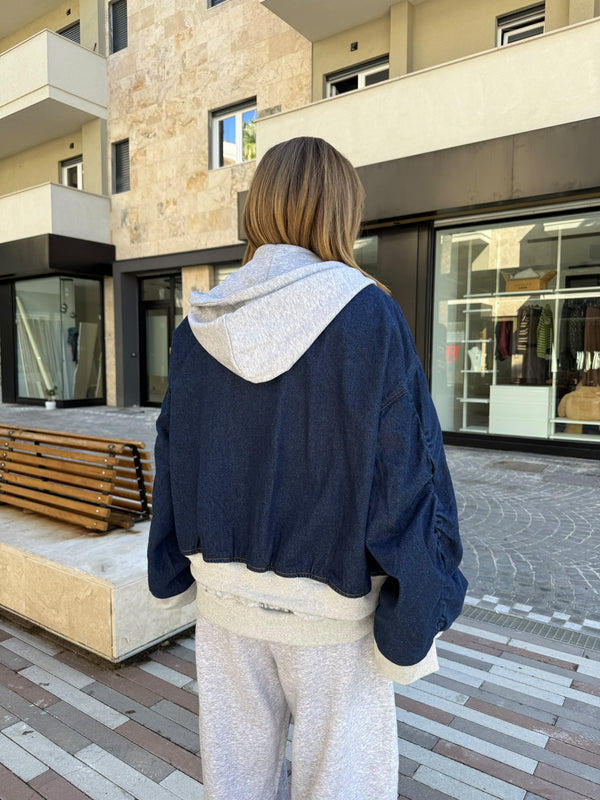 Bomber in denim con felpa