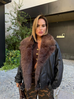 Bomber ecopelle con pelliccia by Lumina