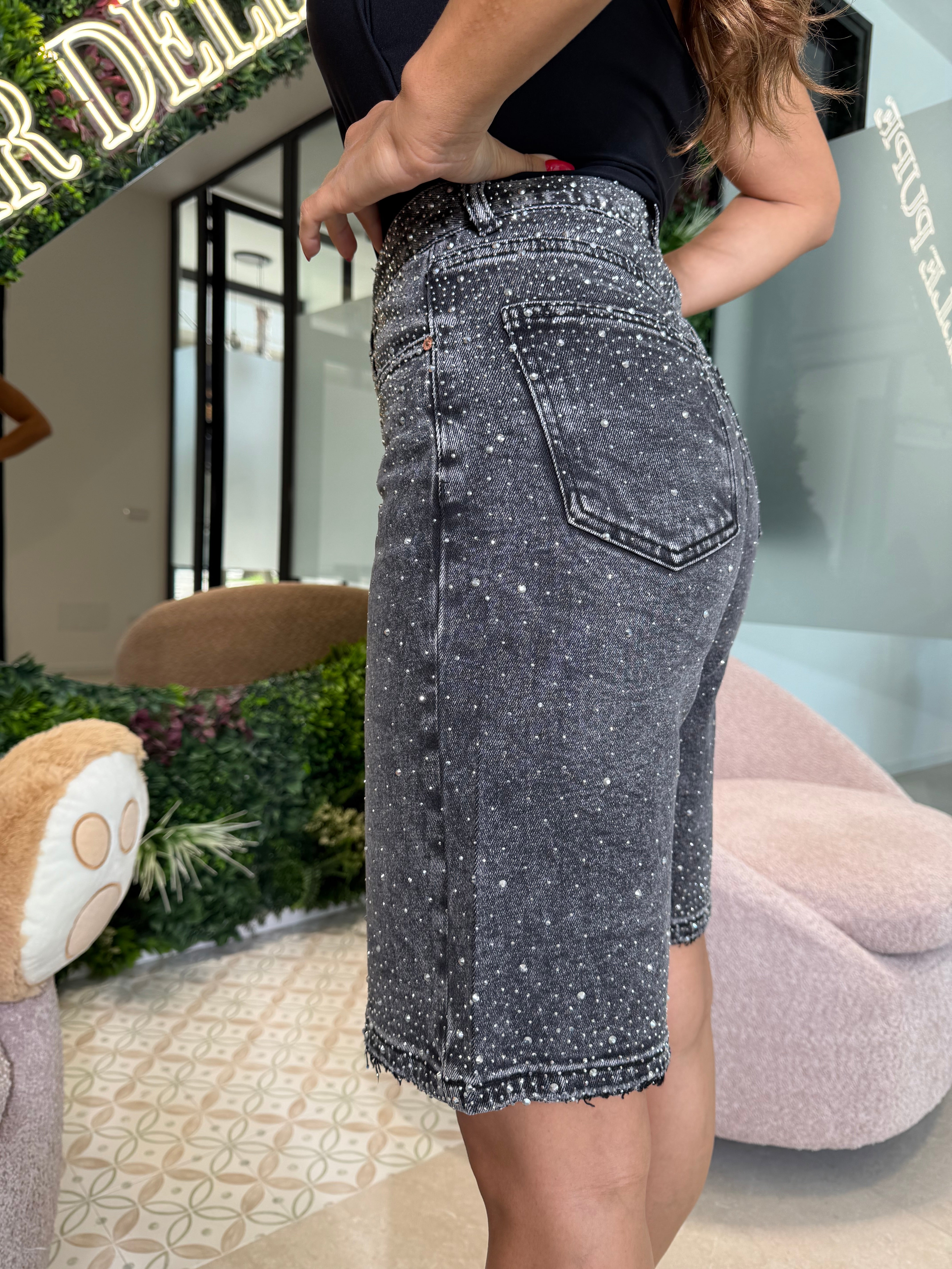 Bermuda asimmetrico strass