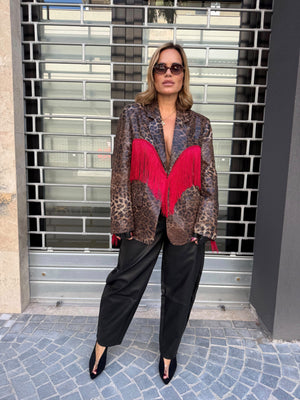 Giacca animalier in paillettes con frange