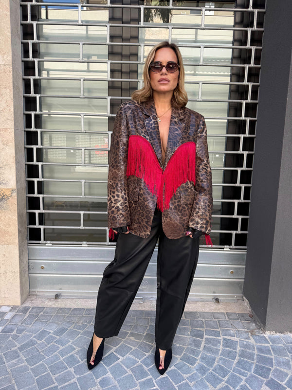 Giacca animalier in paillettes con frange