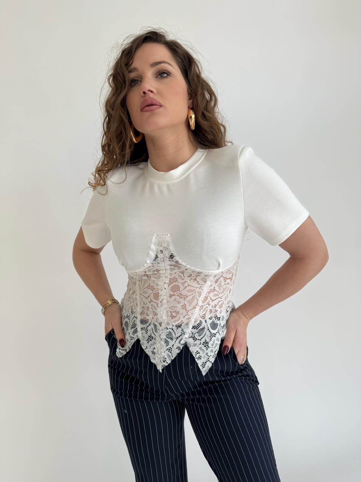 T-shirt corpetto in pizzo