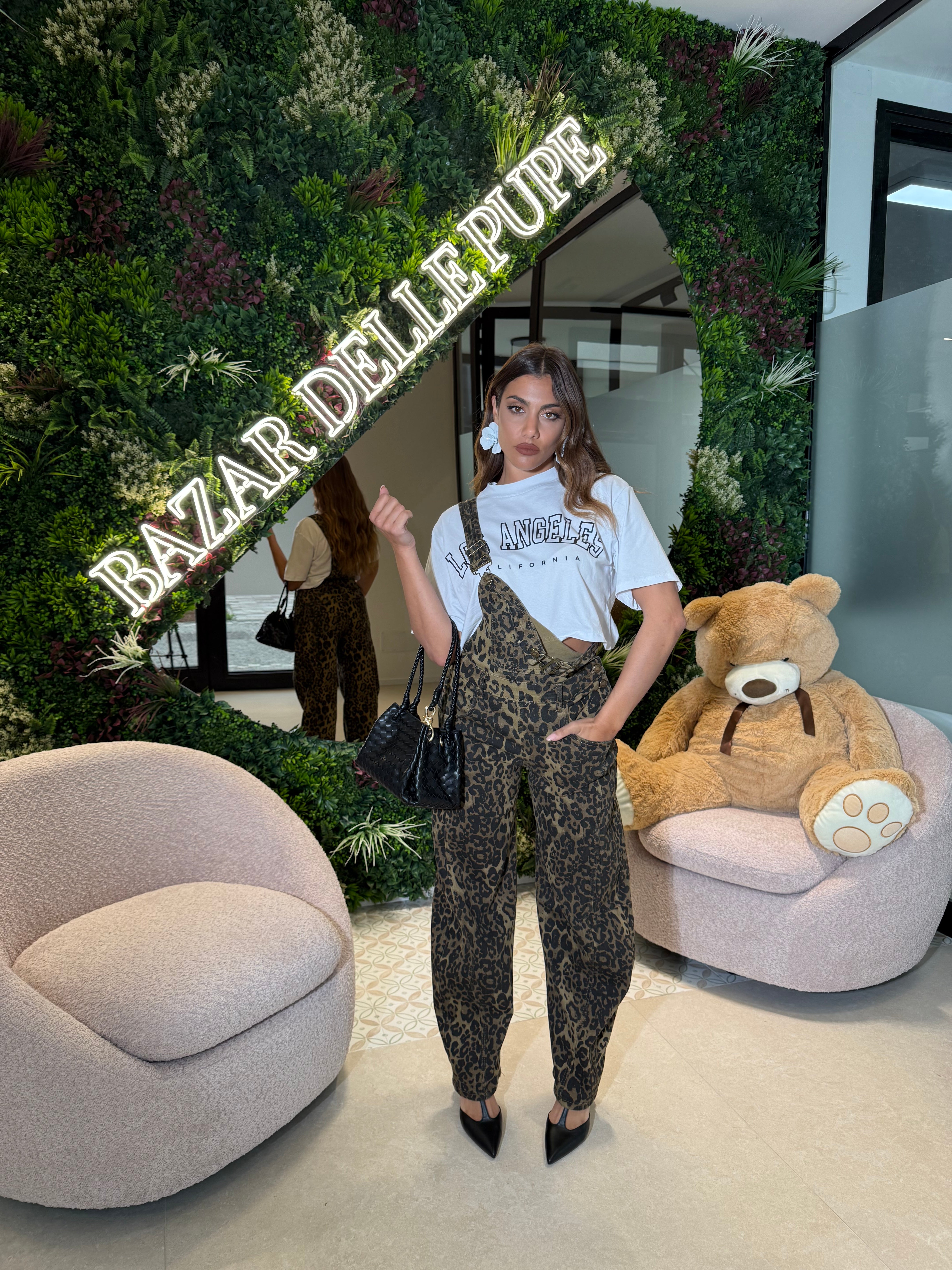 Salopette denim cargo animalier