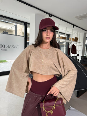 Maglia crop beige