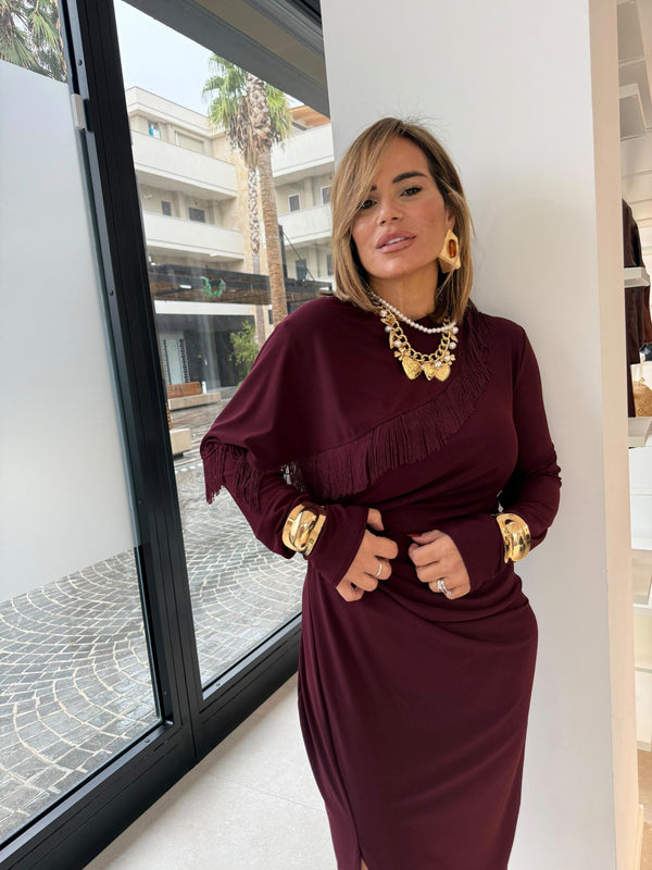 Abito midi con effetto mantella frange curvy