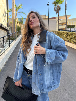 Giubbino in jeans con colletto ecopelle