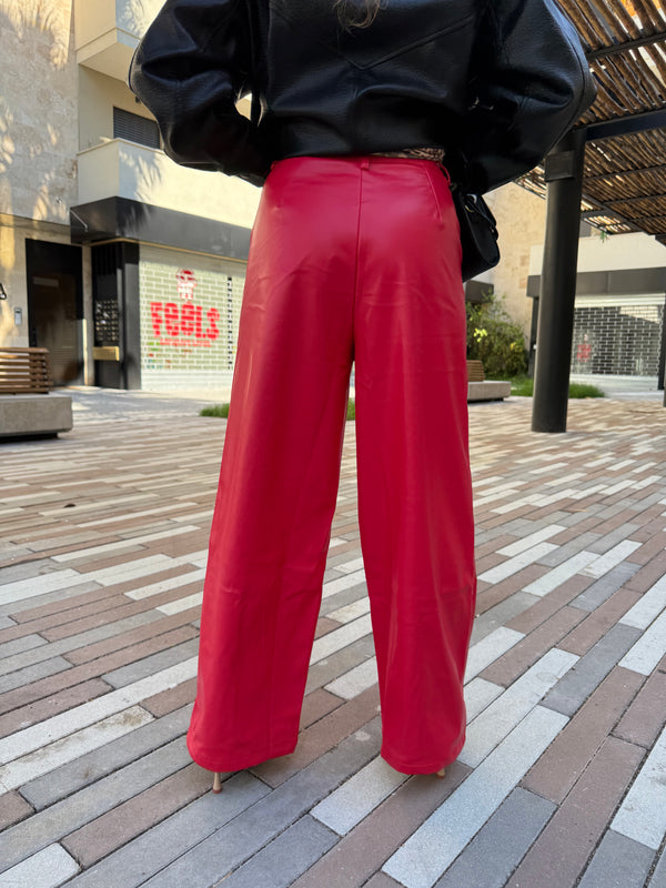 Pantalone palazzo in ecopelle red