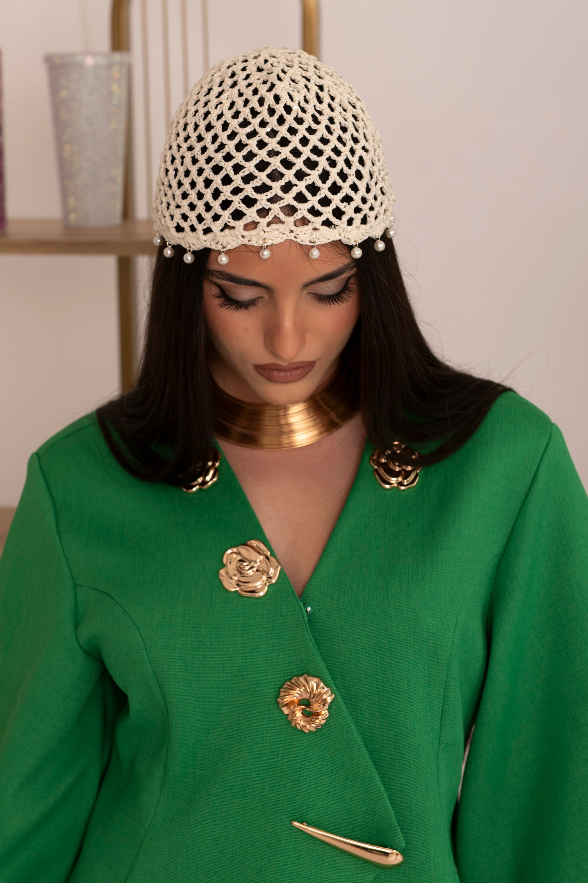 Cappello in maglia con perline