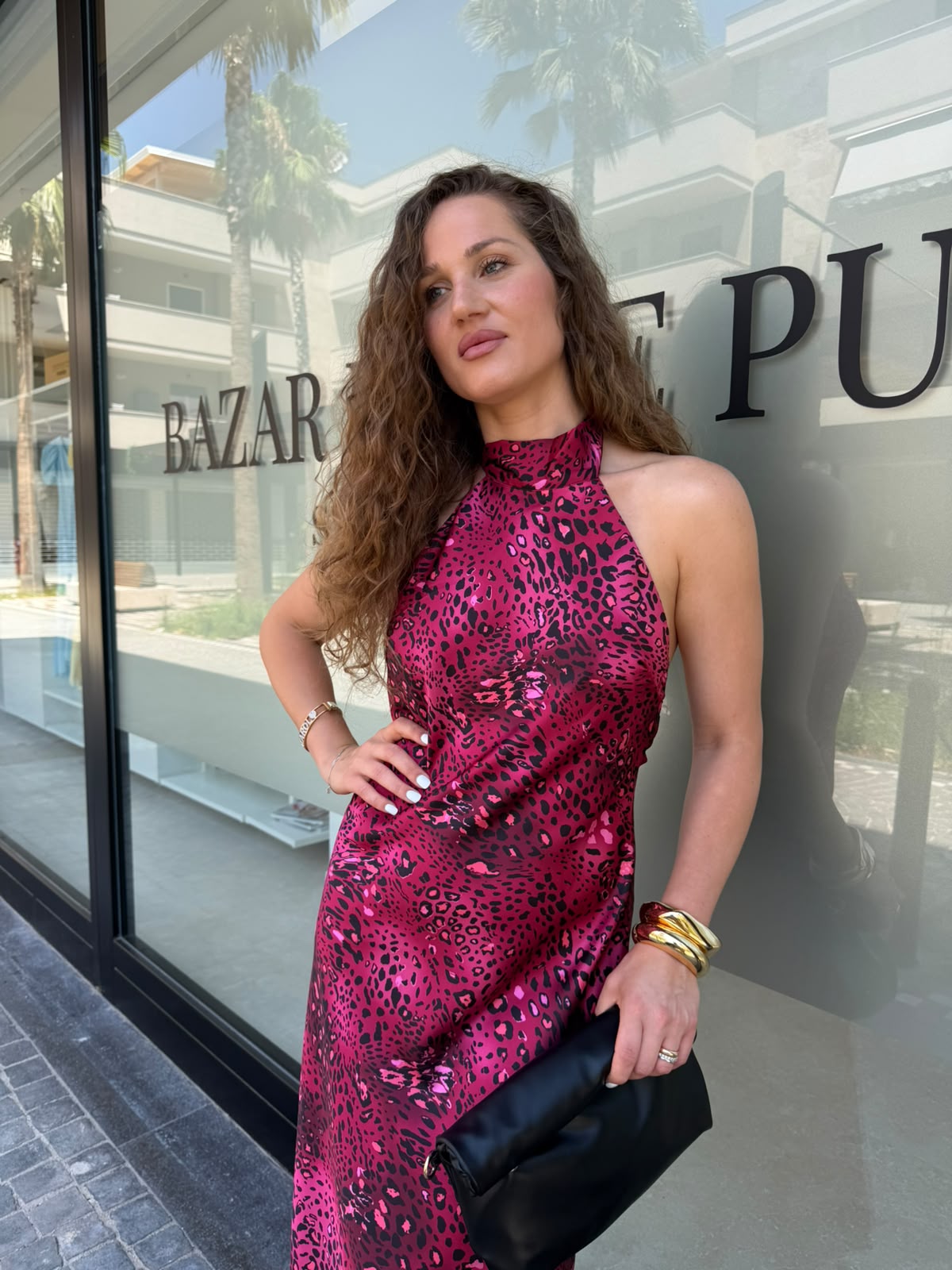 Abito in raso animalier