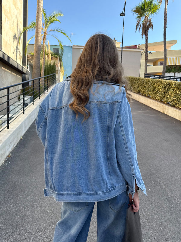 Giubbino in jeans con colletto ecopelle