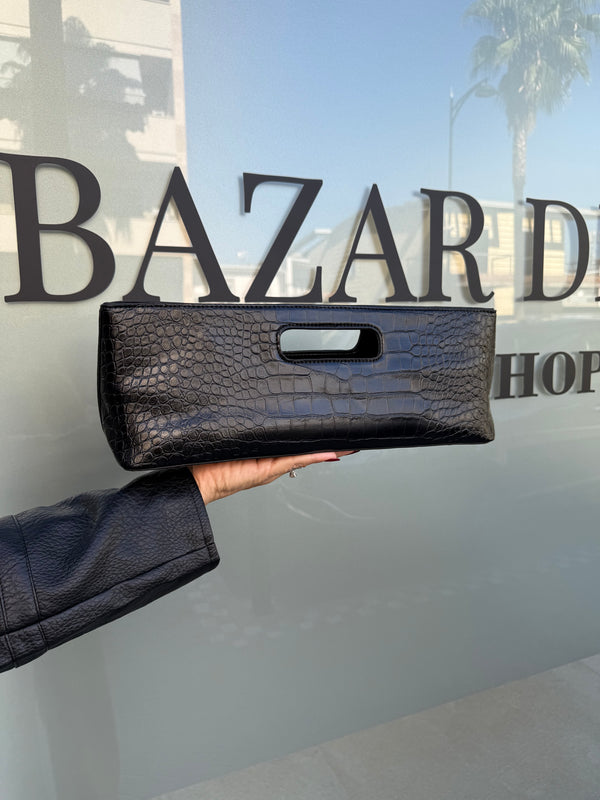 Pochette rettangolare con manico pitonato