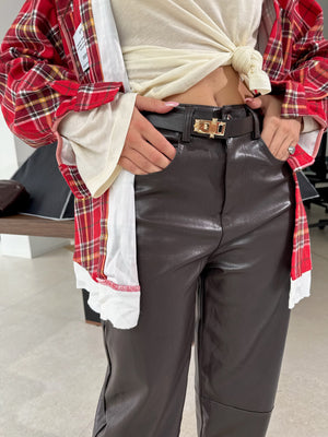 Pantalone ecopelle brown