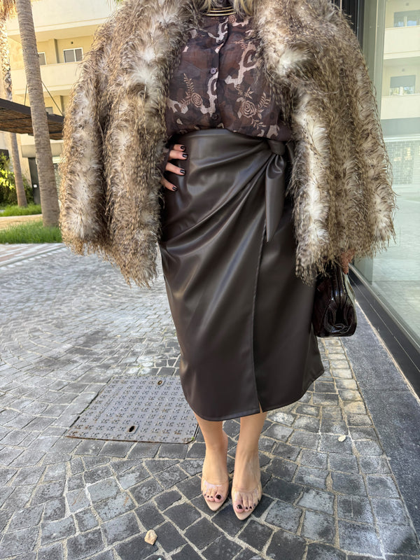 Gonna ecopelle midi annodata curvy