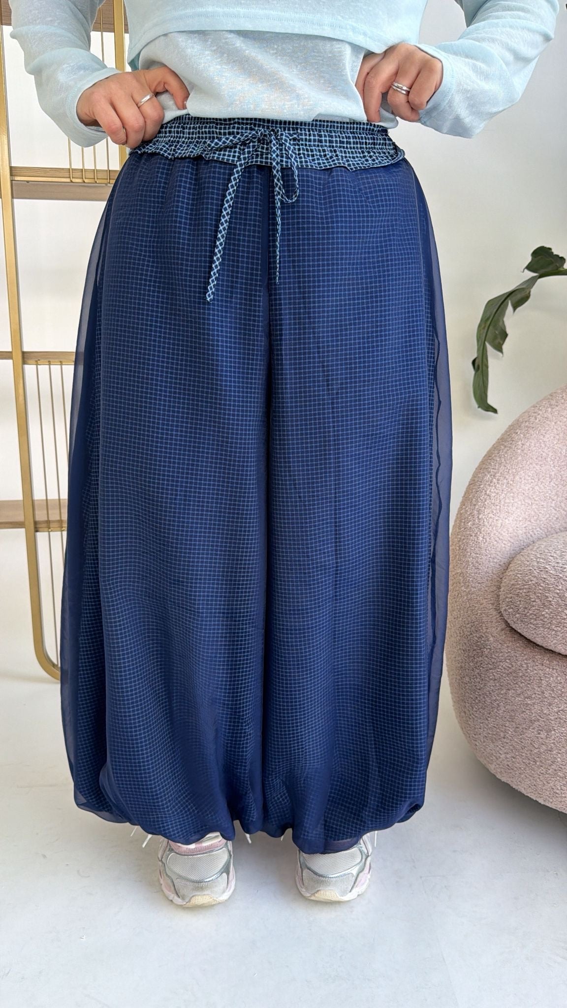 Pantalone ballon quadroni blue
