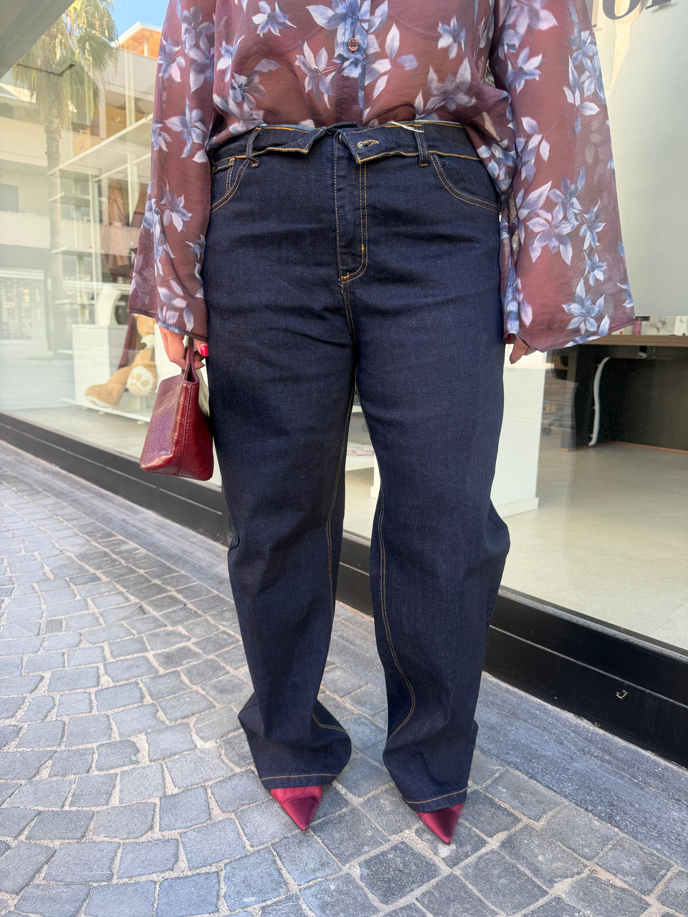 Jeans con risvolto in vita curvy
