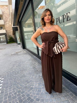 Cordset in lino a fascia con borchie curvy
