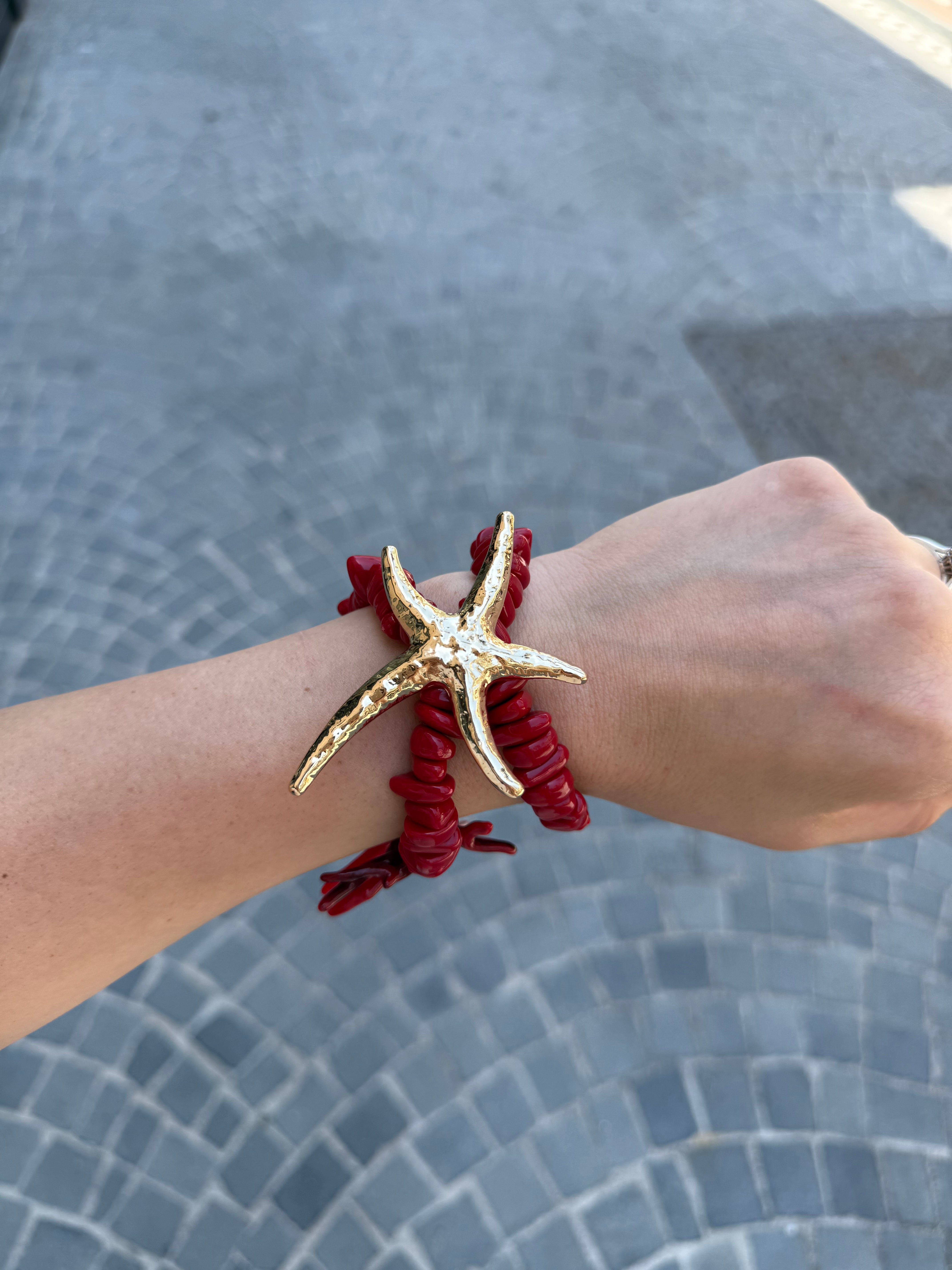 Bracciale stella marina e corallo rosso