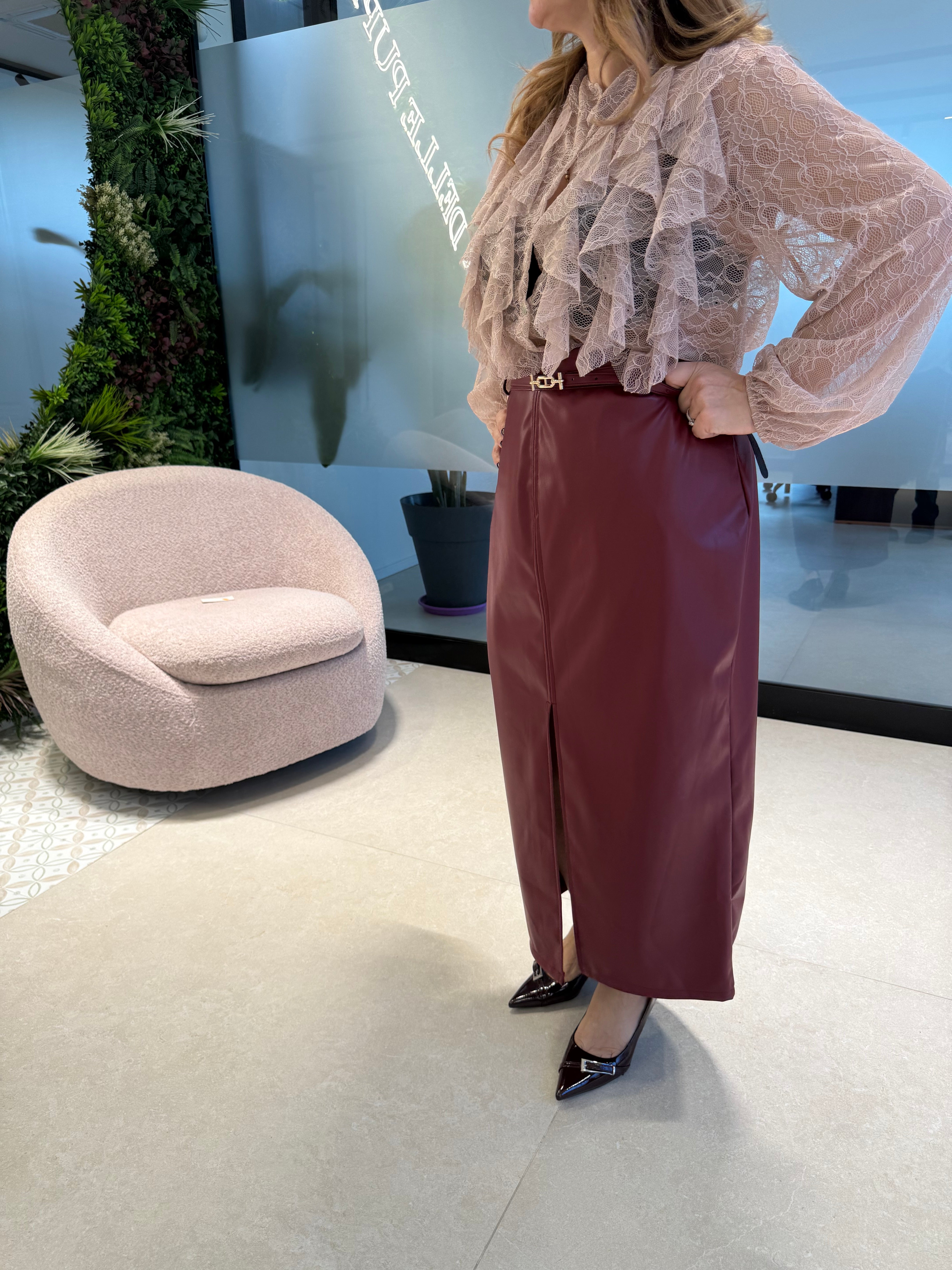 Gonna ecopelle con mini cinturino curvy