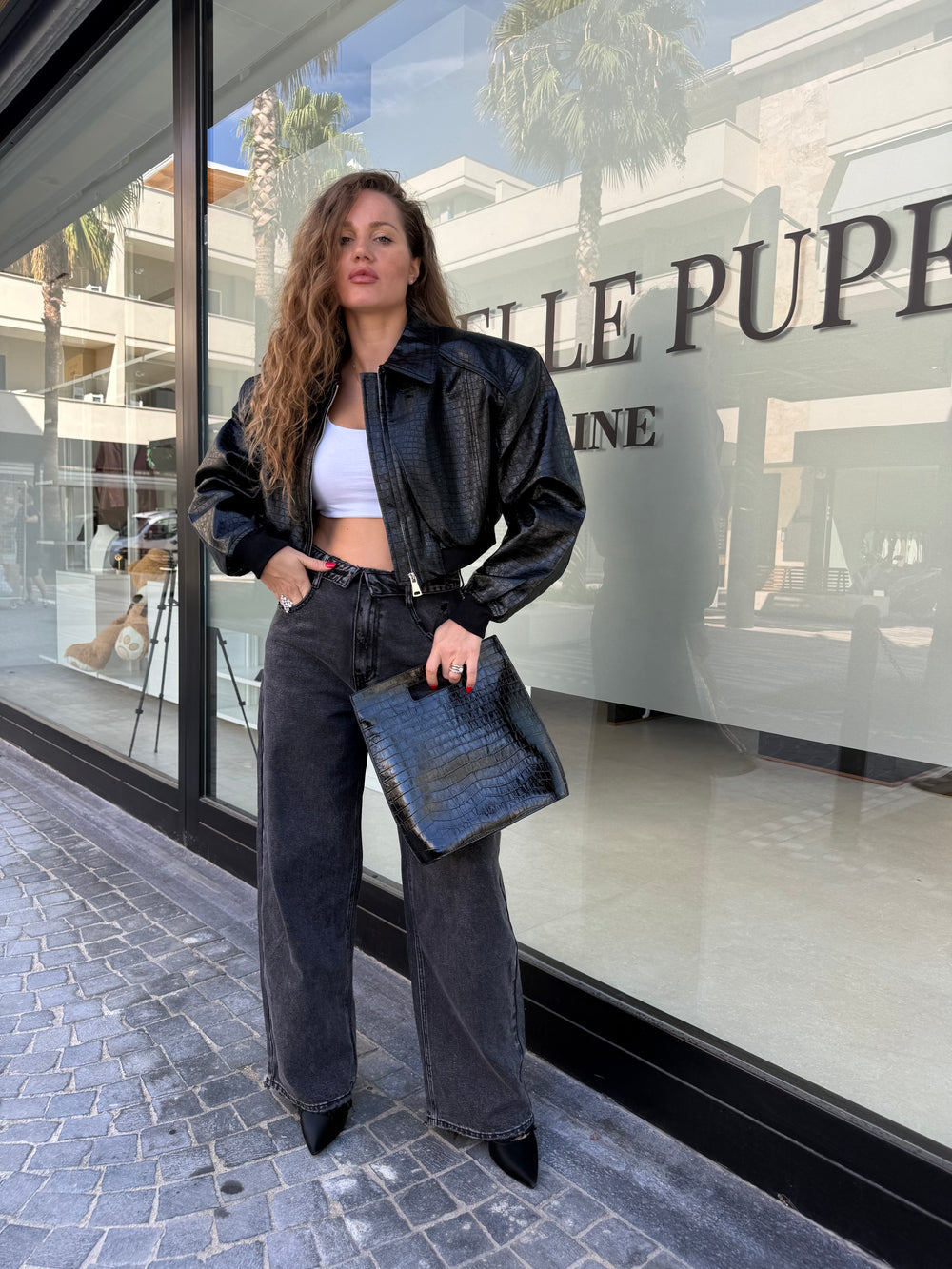 Bomber crop pitonato