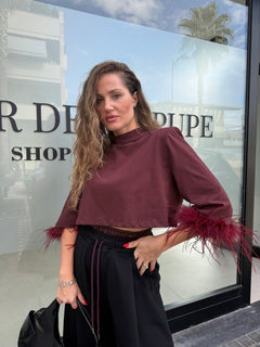 Maglia crop piume