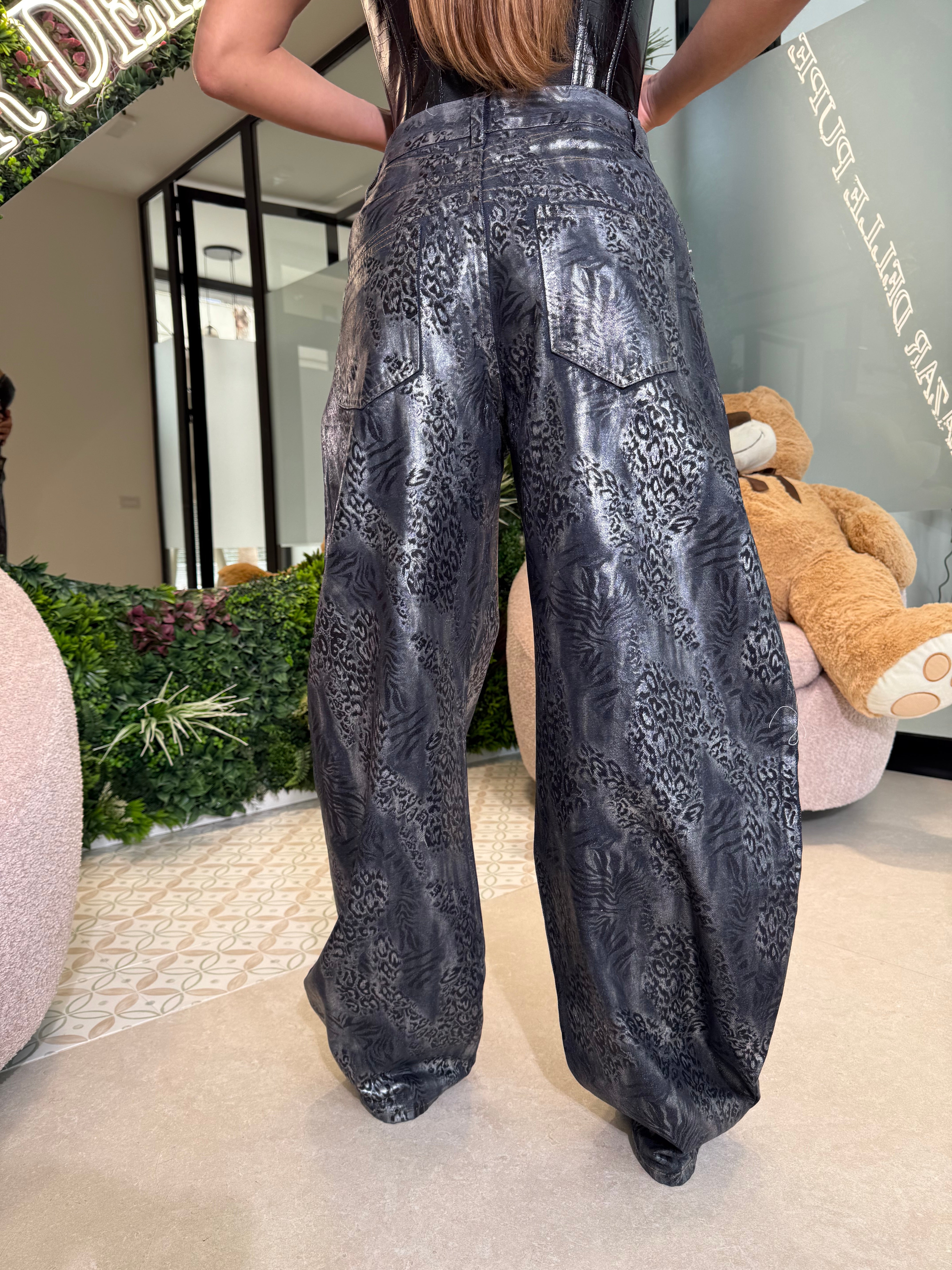Jeans pitonato metallico