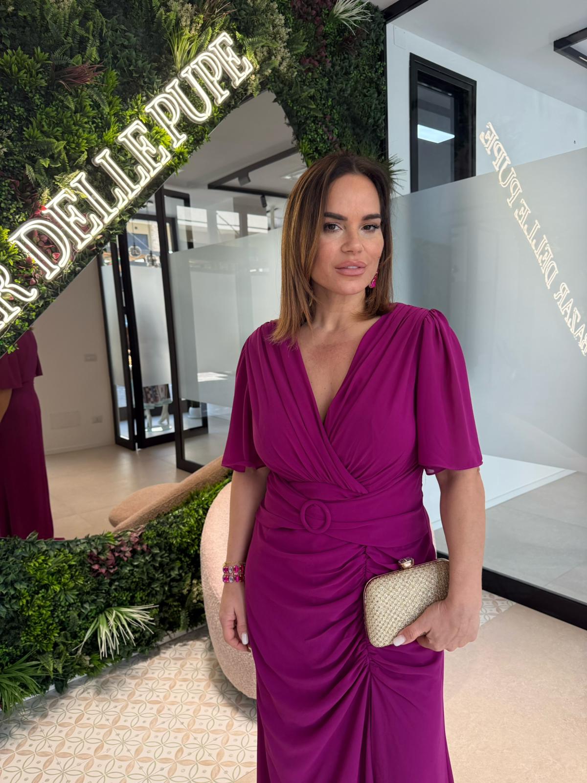 Abito cerimonia con drappeggio curvy