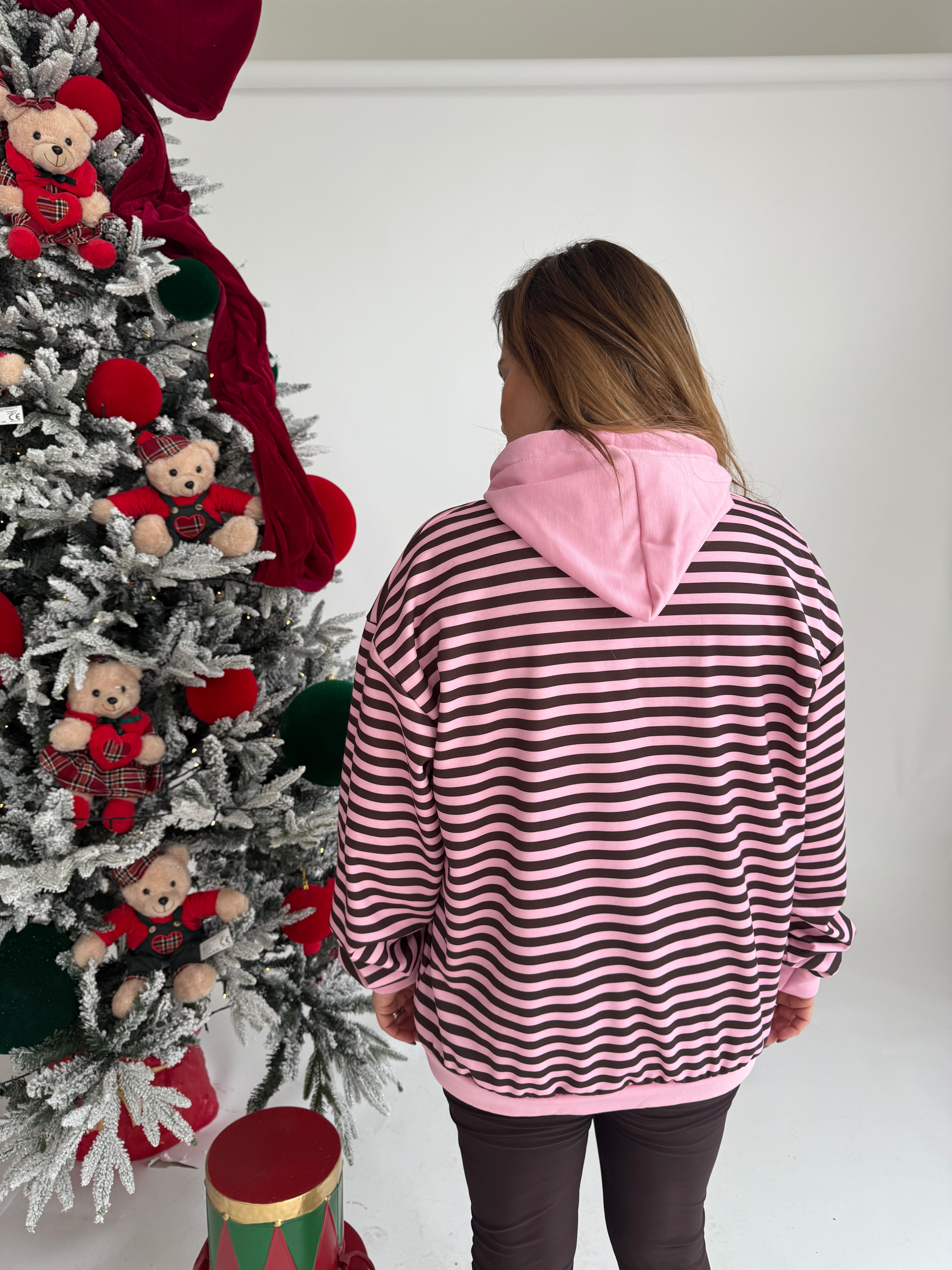 Felpa a righe con cappuccio