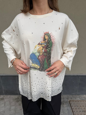 T-shirt Madonna con borchie e strass by Minimal Couture
