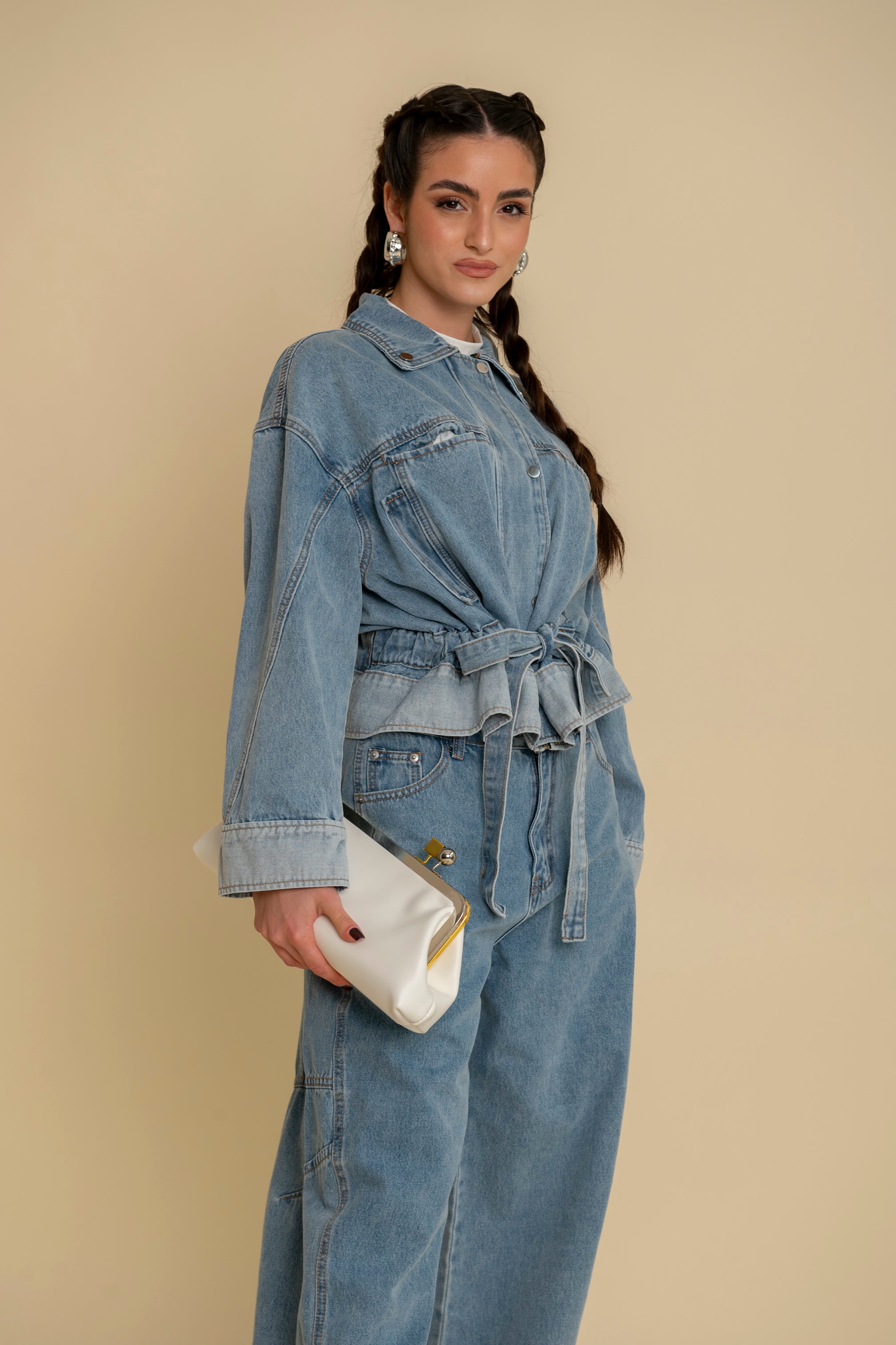Cordset denim con arriccio in vita