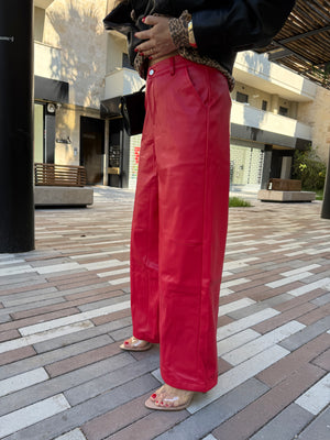 Pantalone palazzo in ecopelle red