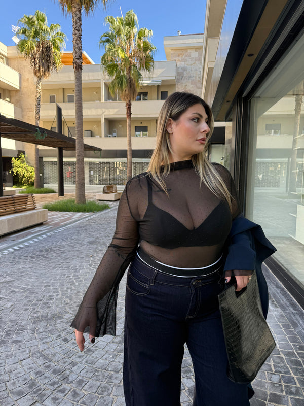 Maglia semitrasparente punto luce nero curvy
