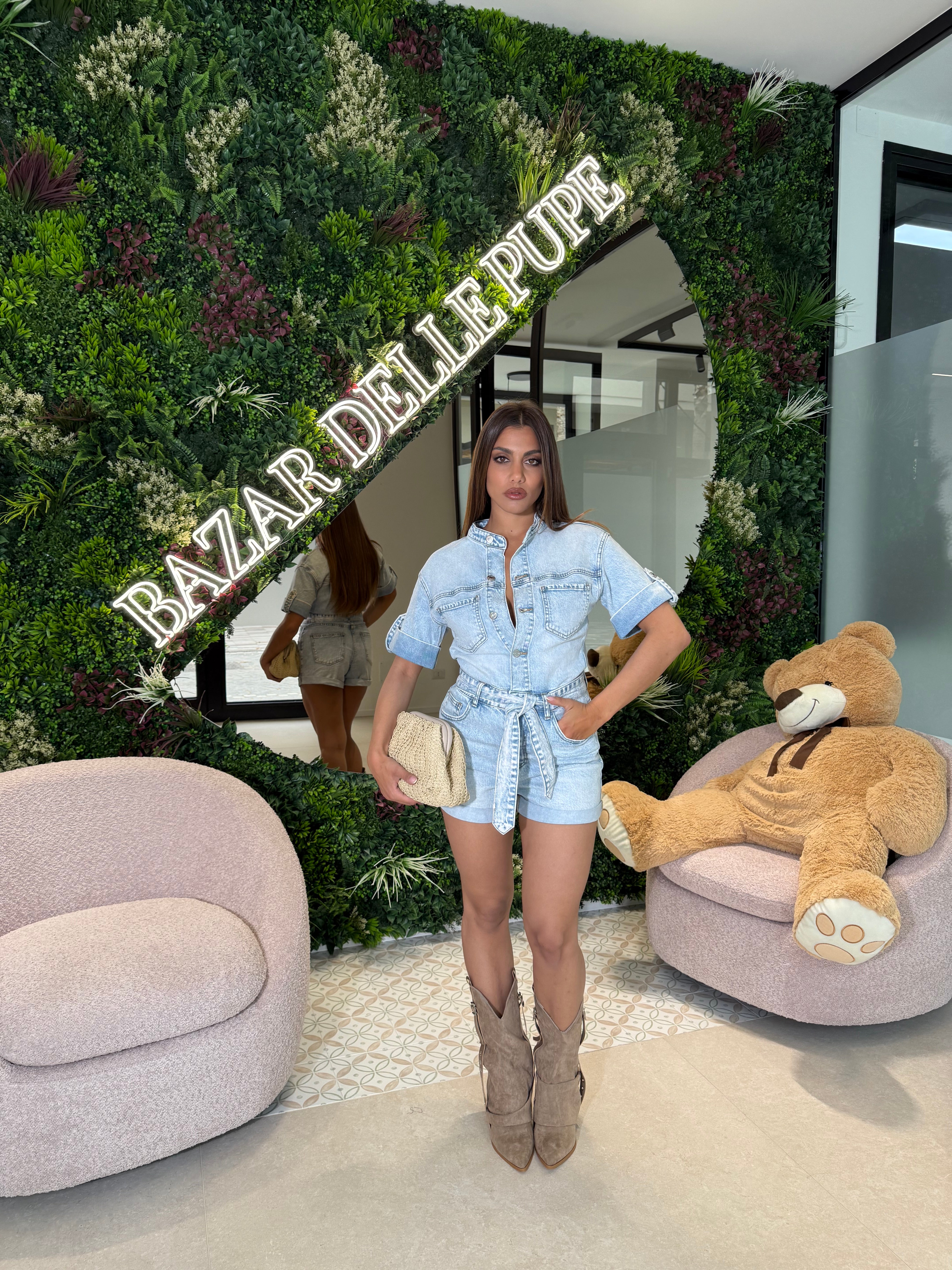 Tutina denim mezza manica