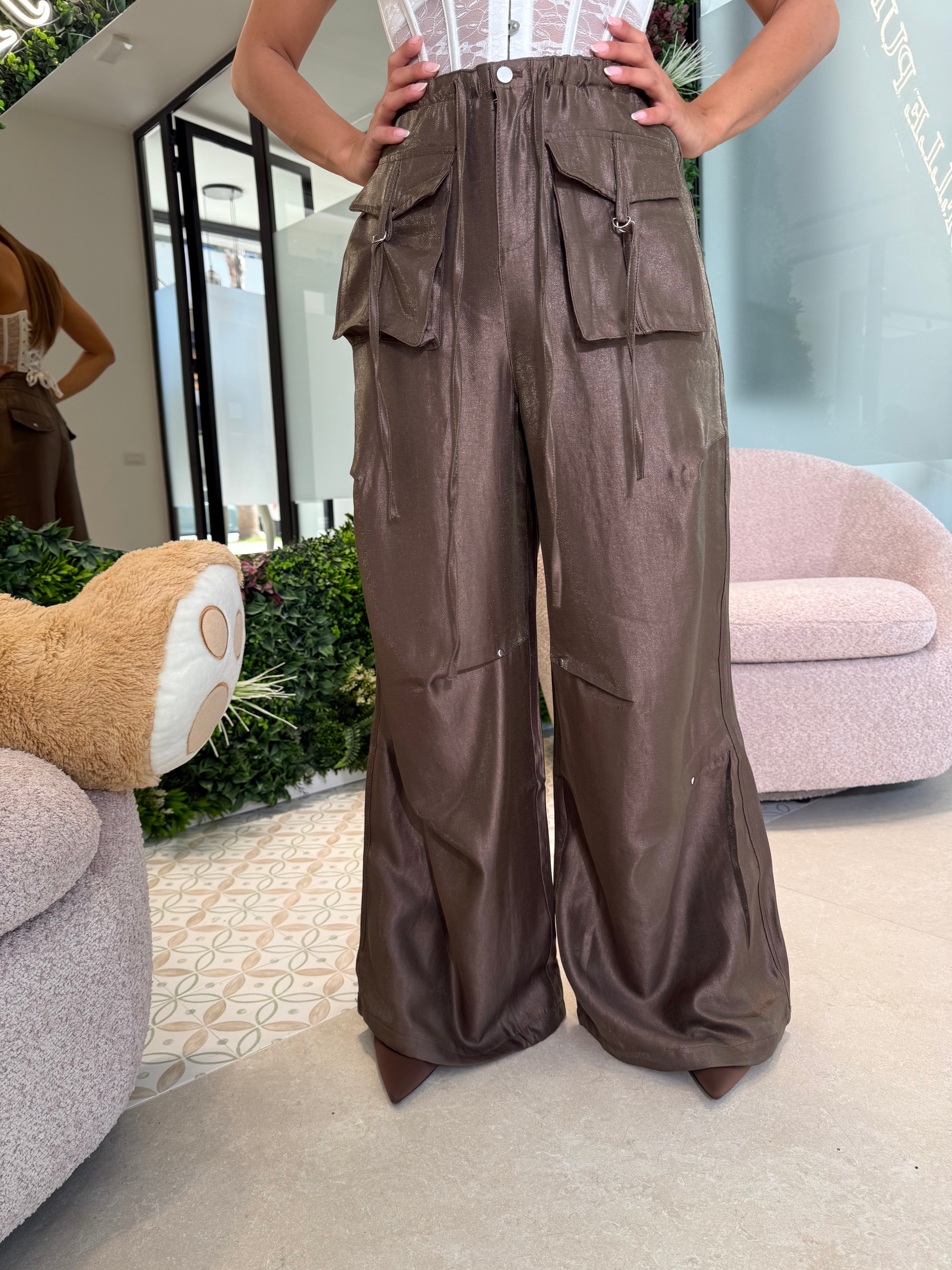 Pantalone satinato cargo