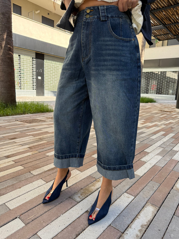 Jeans ballon con risvolto