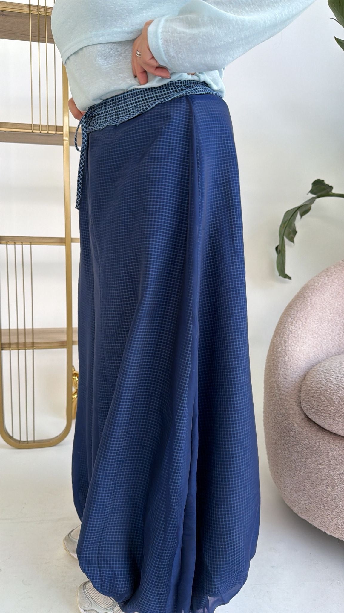 Pantalone ballon quadroni blue