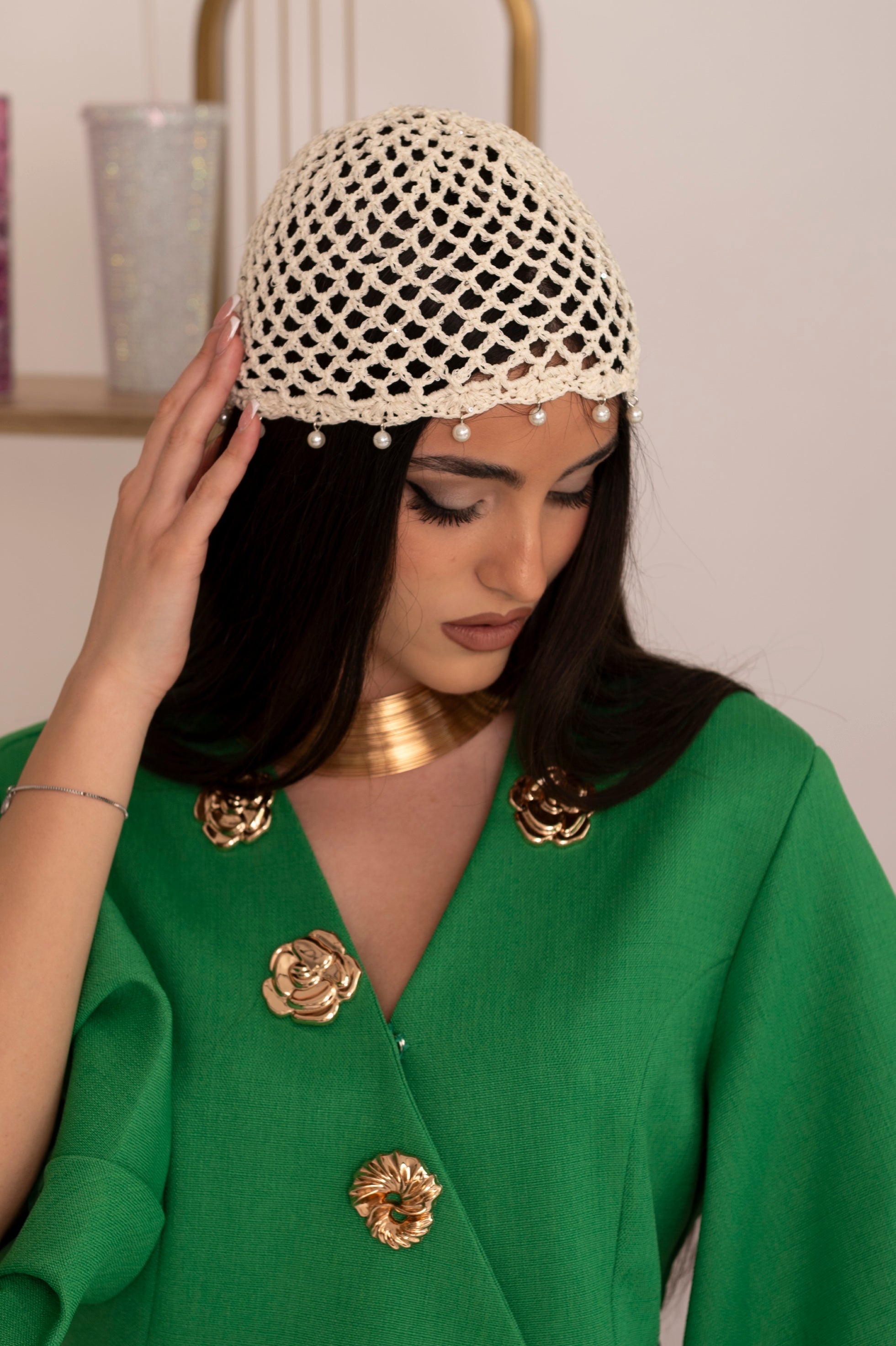Cappello in maglia con perline