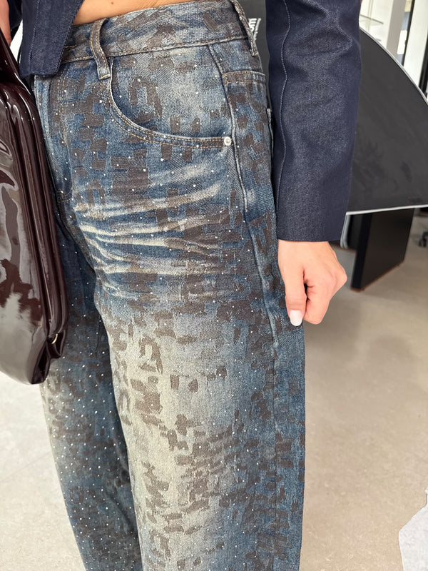 Jeans ballon con strass