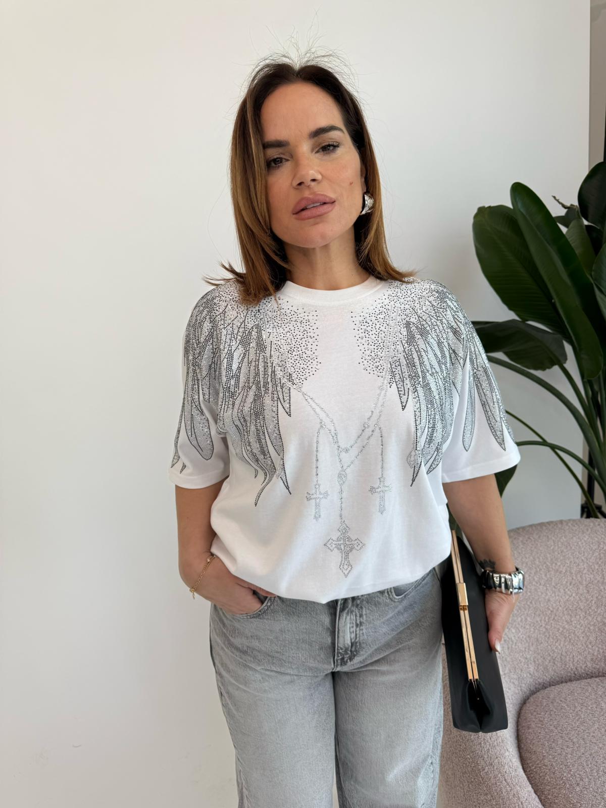 T-shirt con ali strass