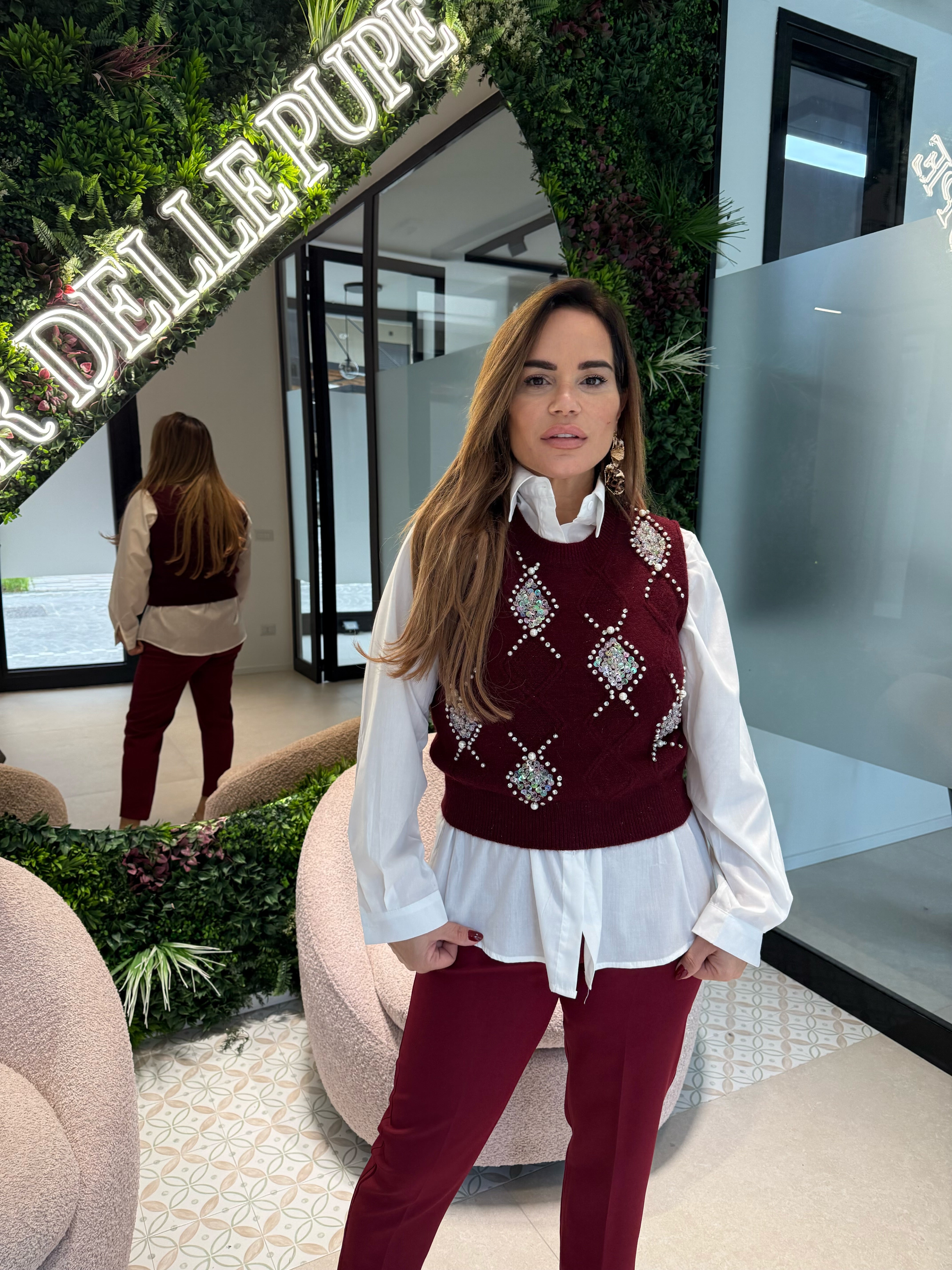 Camicia con gilet in lana