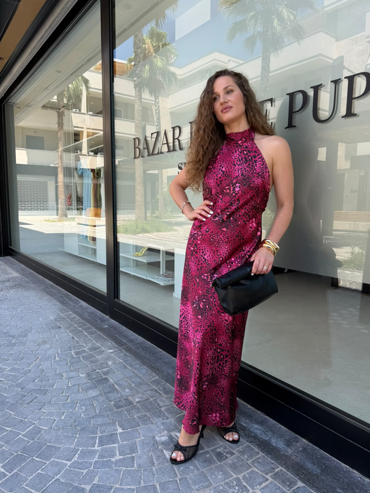 Abito in raso animalier