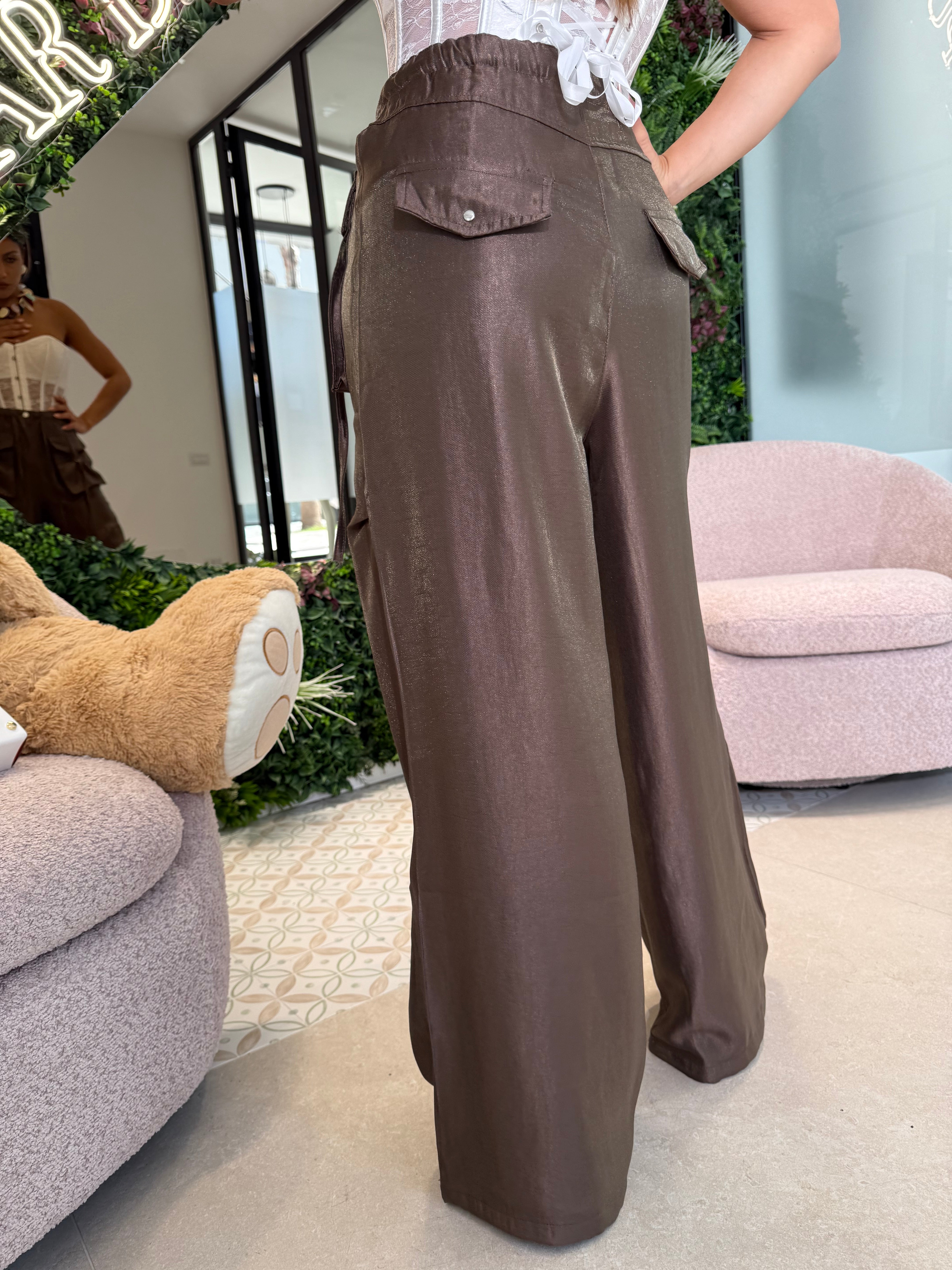 Pantalone satinato cargo