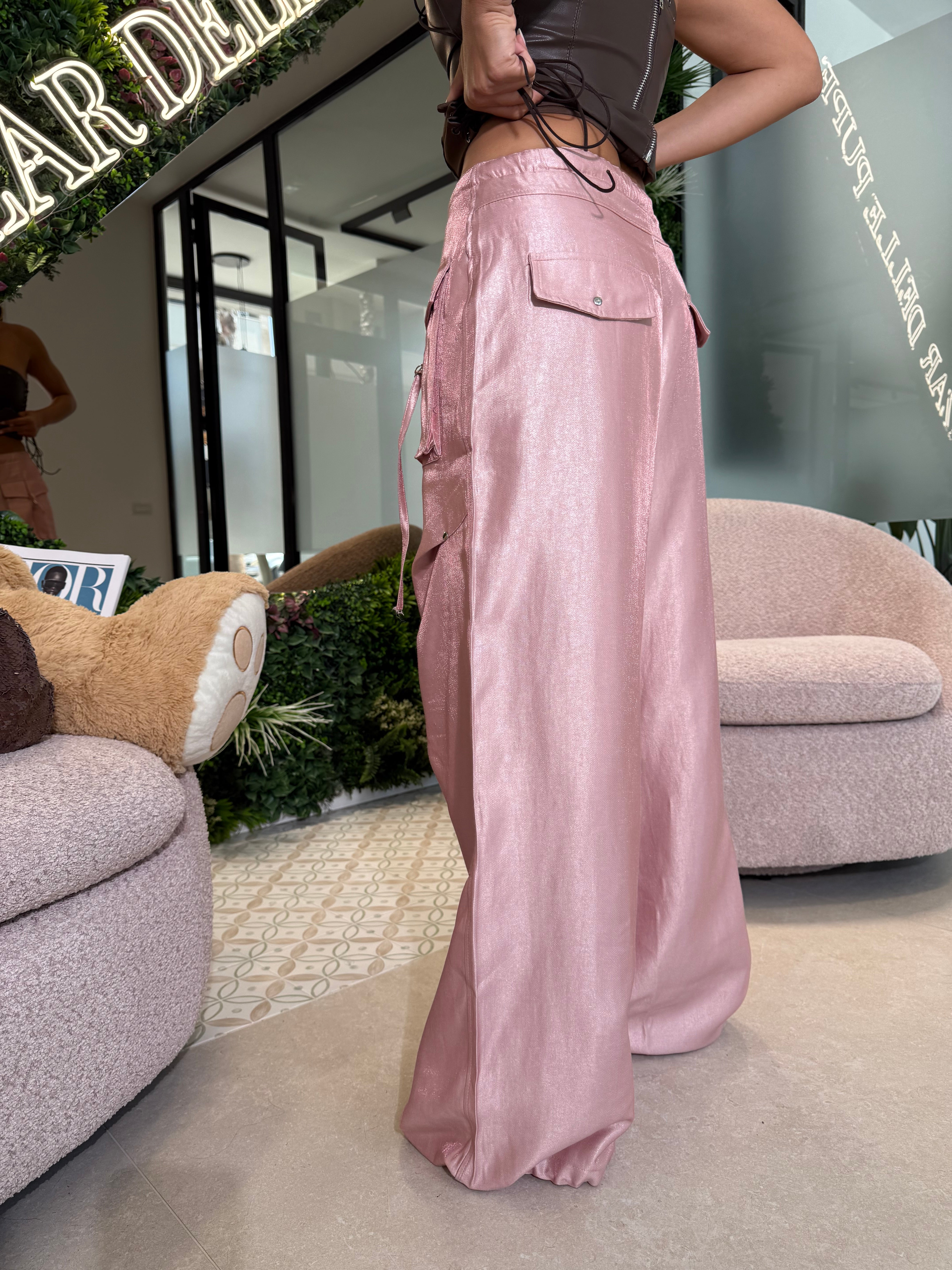 Pantalone satinato cargo